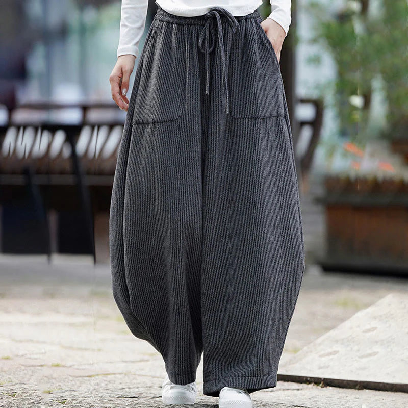 Buddha Stones Winter Men's Pure Color Drawstring Design Cotton High Waist Pants With Pockets