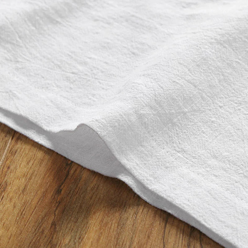 Buddha Stones Casual 2Pcs Plain Sleeve T-Shirt Shorts With Pockets Cotton Linen Men's Meditation Cloth Set