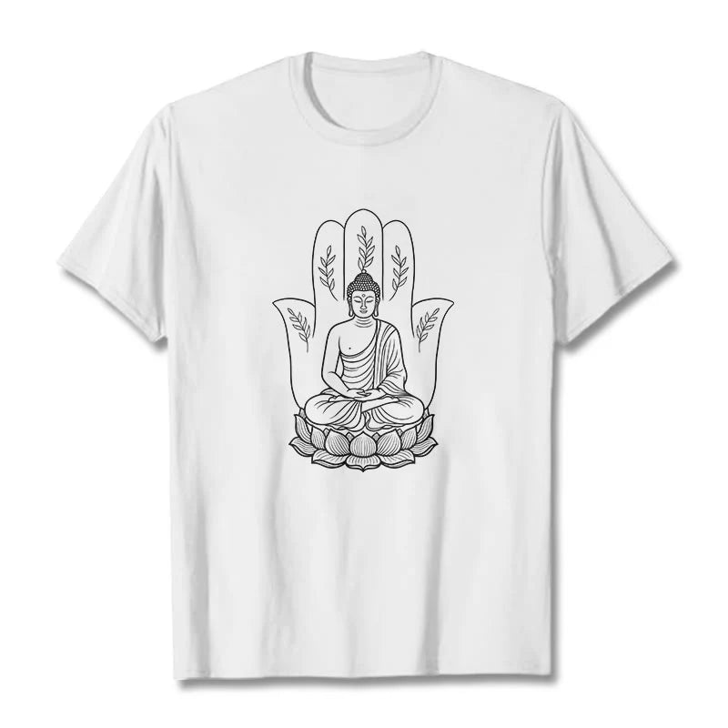 Buddha Stones Meditating Buddha Seated Hand Leaves Lotus Base Tee T-shirt