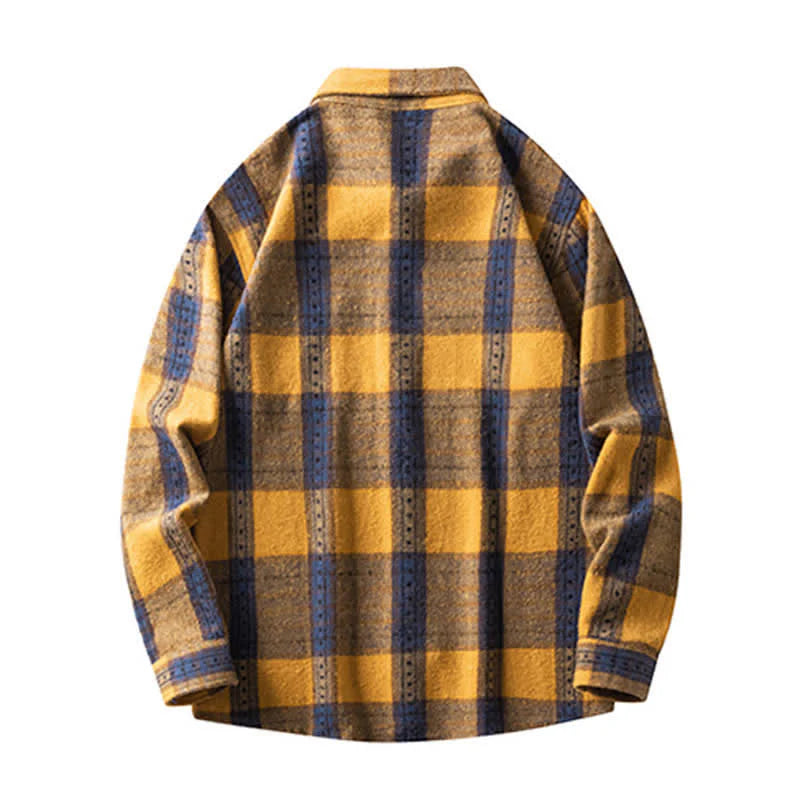Buddha Stones Commute Multicolor Plaid Button Men's Cotton Long Sleeve Shirts With Pocket
