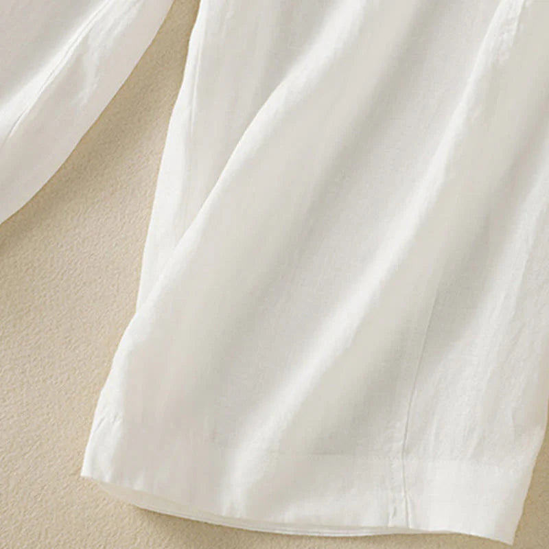 Buddha Stones Commute Plain Design Drawstring Cotton Linen Women's Wide Leg Pants With Pockets