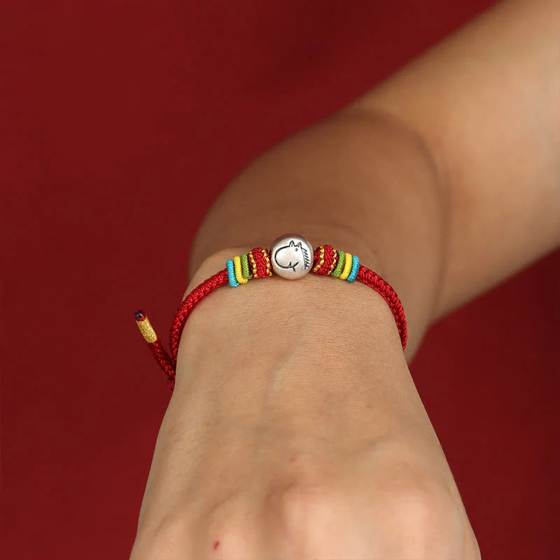 Buddha Stones Year of the Horse 999 Sterling Silver Red String Braided Faith Bracelet