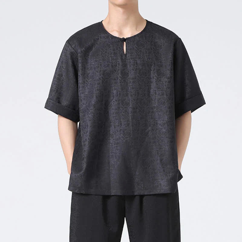 Buddha Stones Summer Retro Crackle Auspicious Cloud Pattern Short Sleeve Men's T-shirt