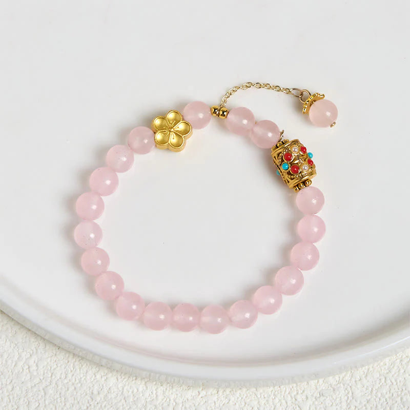 Buddha Stones Tibetan White Agate Crystal Stone Flowers Positivity Bracelet