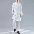 Buddha Stones 2Pcs V-Neck Men's Long Sleeve Shirt Top Pants Meditation Zen Tai Chi Cotton Linen Clothing Set