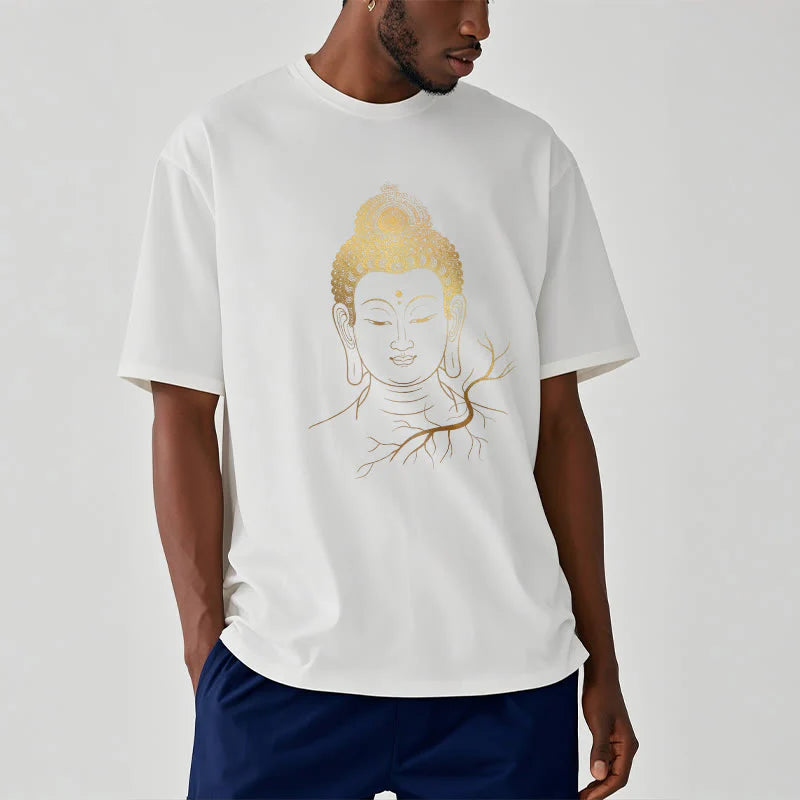 Buddha Stones Golden Meditation Buddha Head Tee T-shirt