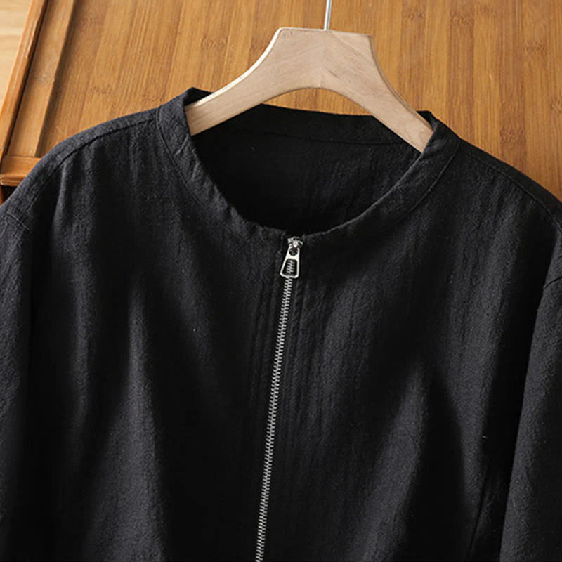 Buddha Stones Women's Cotton Zipper Design Double Layer Long Sleeve Jacket With Pockets