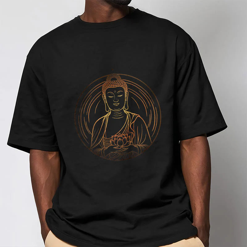 Buddha Stones Golden Buddha Holding A Lotus Flower Tee T-shirt