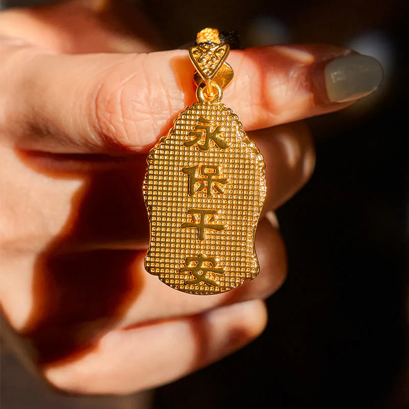 Buddha Stones 24k Gold Plated Brass Buddha Symbol Braided Cord Serenity Necklace Pendant