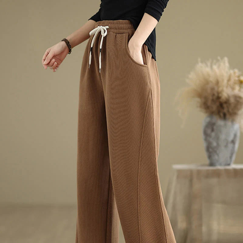 Buddha Stones Solid Color Drawstring Women's Wide Leg Pants With Pockets