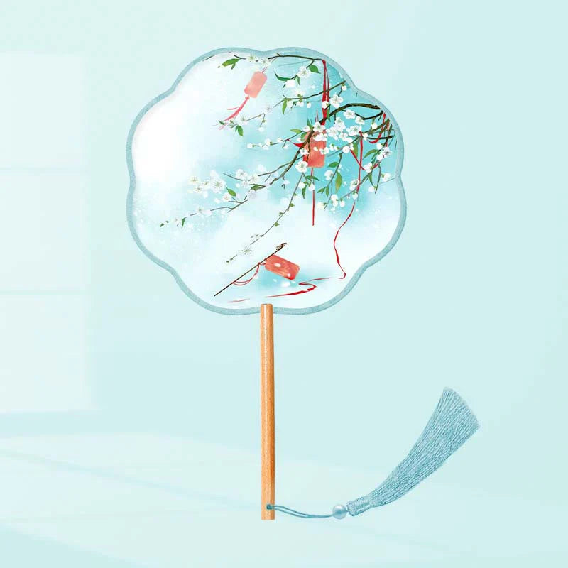 Buddha Stones Ginkgo Leaf Koi Fish Cherry Blossom Spring Flowers Handheld Wood Handle Fan
