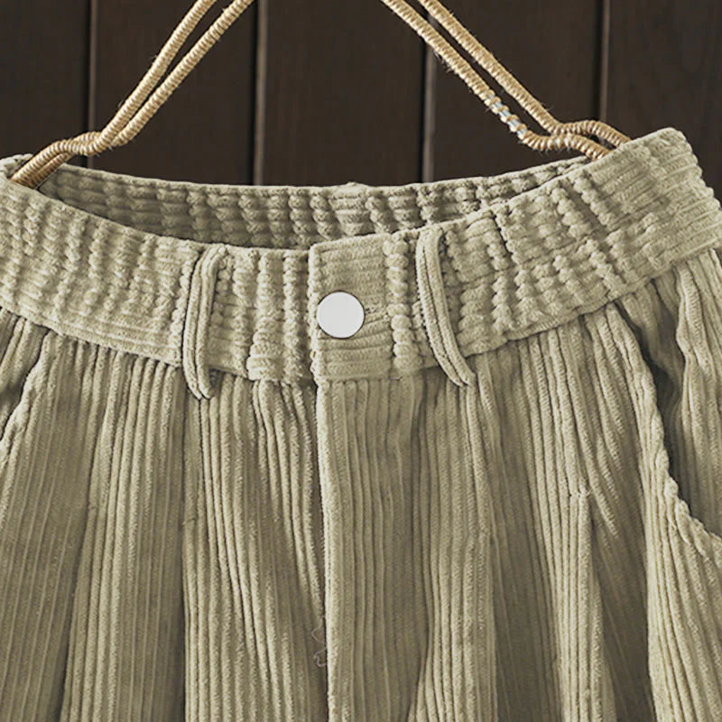 Buddha Stones Women's Winter Plain Corduroy Cotton High Waist Fleece-Lined Harem Pants With Pockets