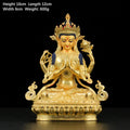 Buddha Stones Chenrezig Four-armed Avalokitesvara Protection Copper Gold Plated Statue Decoration