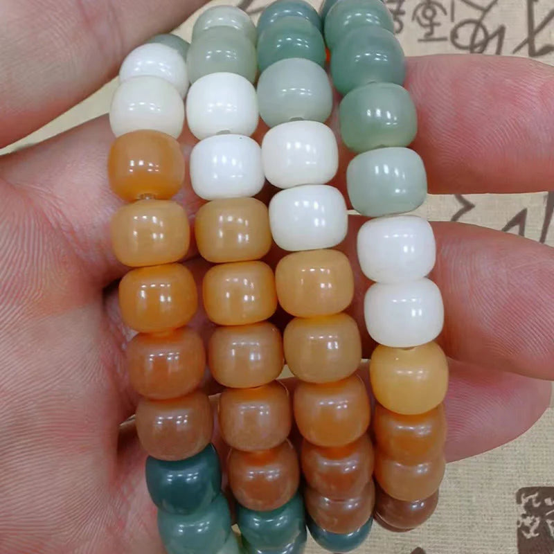 Buddha Stones 108 Mala Beads Gradient Bodhi Seed Green Tara Buddha Engraved Peace Harmony Bracelet
