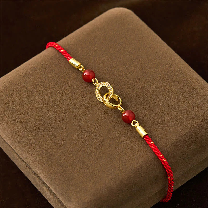 Buddha Stones Connected Peace Buckles Copper Plated Gold Red String Protection Bracelet