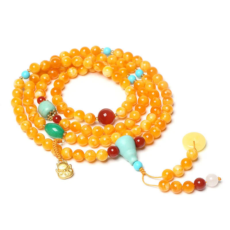Buddha Stones 108 Beads Peace Buckle Lucky Cat Amber Auspicious Fortune Mala