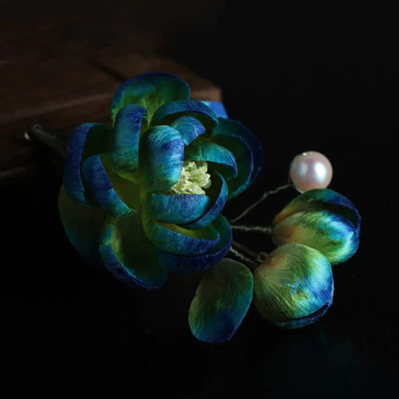 Buddha Stones Handmade Silk Art Velvet Camellia Blessing Protection Brooch