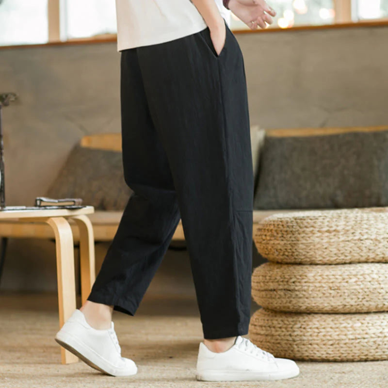 Buddha Stones Summer Men's Cotton Pants With Pockets