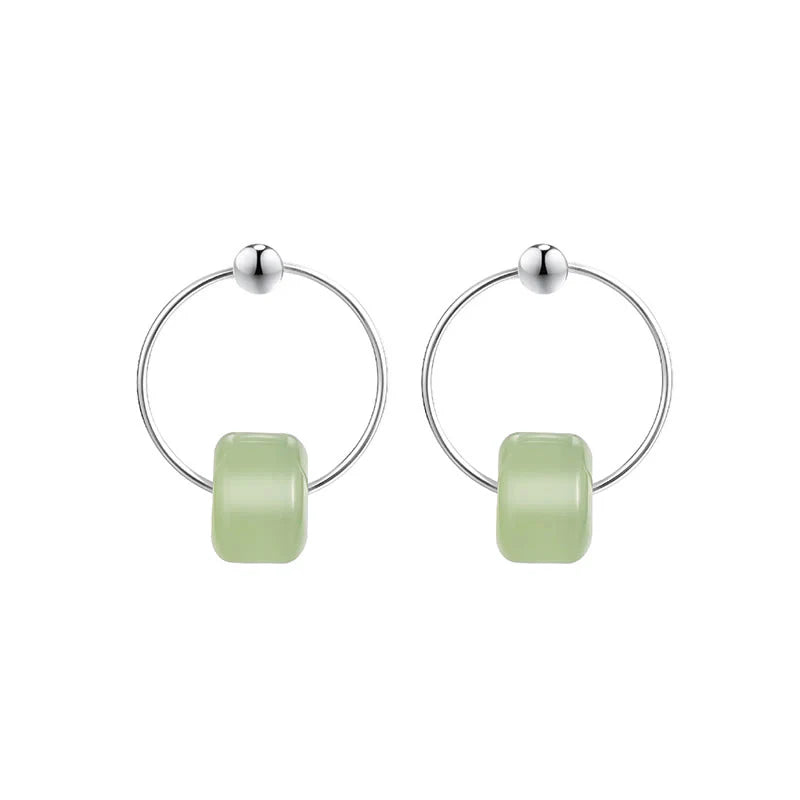 Buddha Stones 925 Sterling Silver Hetian Jade Prosperity Earrings