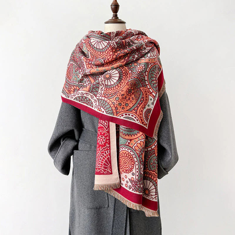 Buddha Stones Winter Ethnic Style Paisley Geometry Pattern Tassels Soft Scarf Shawl