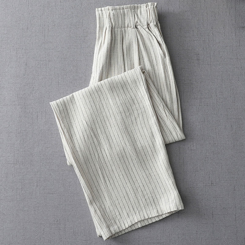 Buddha Stones Vertical Striped High Waist Wide Leg Pants With Pockets