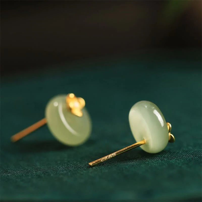 Buddha Stones Cyan Jade 925 Sterling Silver Flower Harmony Earrings