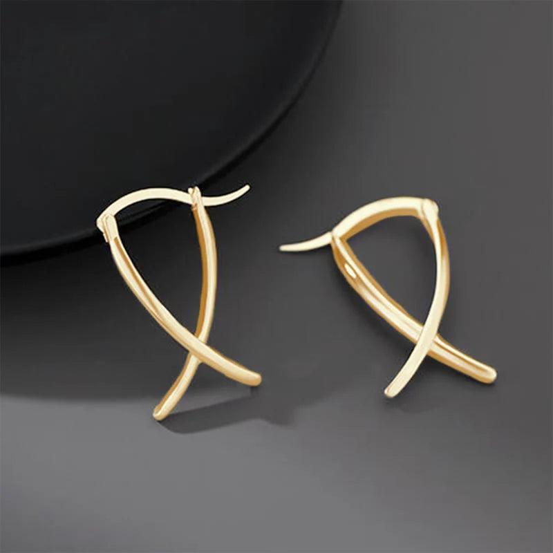 Buddha Stones Geometric Cross Design Luck Hoop Earrings