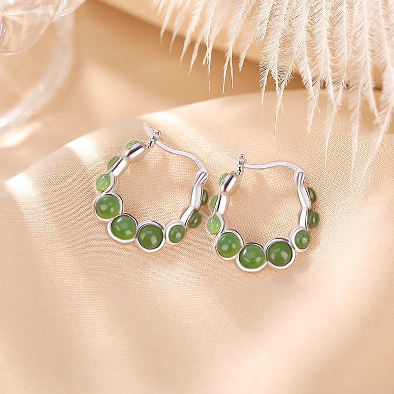 Buddha Stones 925 Sterling Silver Plated Gold Hetian Cyan Jade Pea Ear Clip Prosperity Earrings  (Extra 30% Off | USE CODE: FS30)