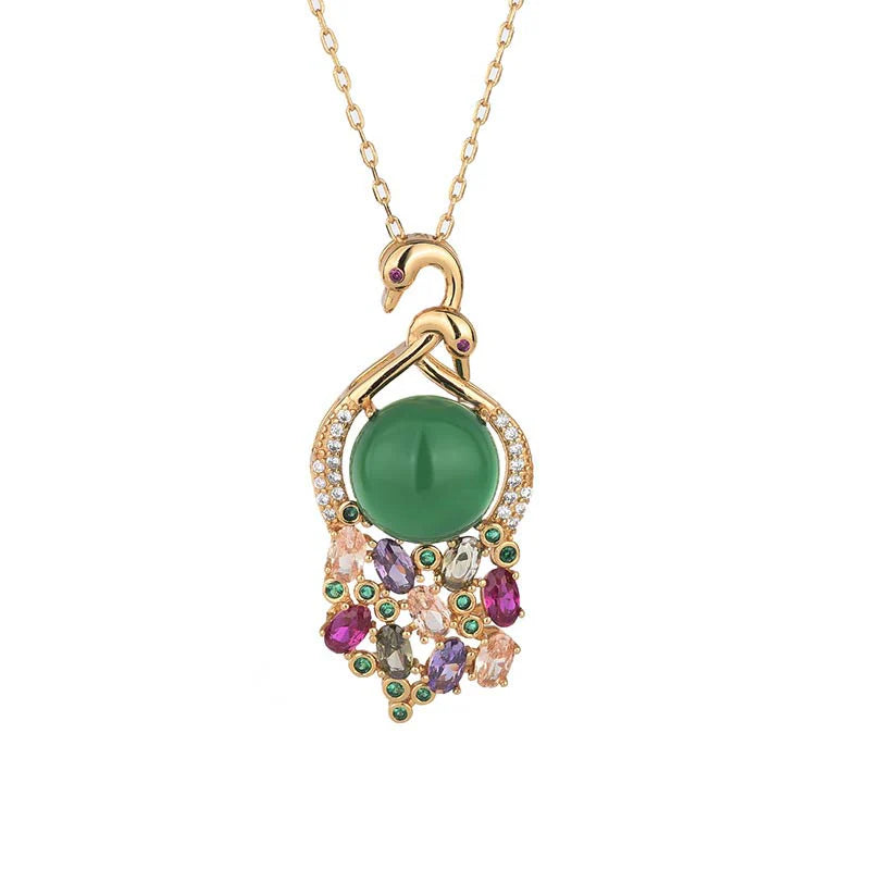 Buddha Stones Cyan Jade Success Necklace Chain Pendant