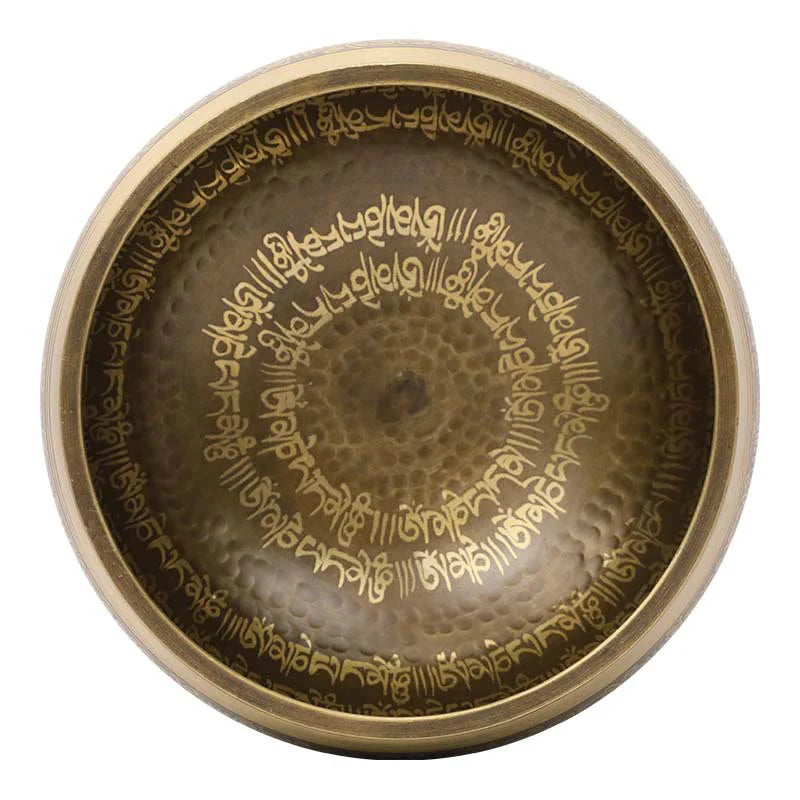 Buddha Stones Handcrafted Singing Bowl Scripture Pattern for Healing and Meditation Sound Bowl Set