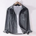 Buddha Stones Spring Plain Simple Buttons Design Corduroy Men's Long Sleeve Jacket With Pockets