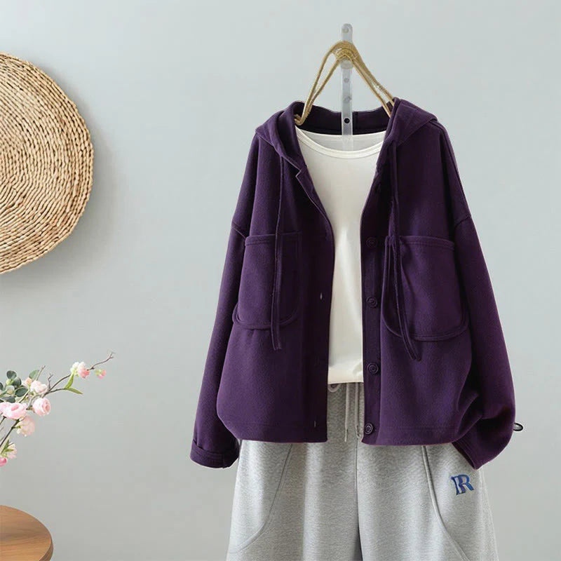 Buddha Stones Solid Color Buttons Down Decorative Pocket Women's Long Sleeve Cardigan