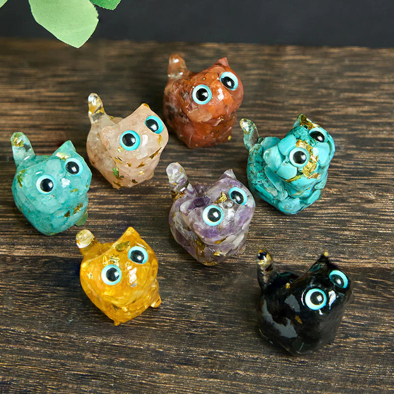 Buddha Stones Crystal Drip Resin Small Cat Serenity Fulfilment Decoration Statue