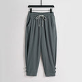 Buddha Stones Summer Drawstring Elastic Waist Frog-Button Ankle-Length Men's Cotton Linen Pants With Pockets
