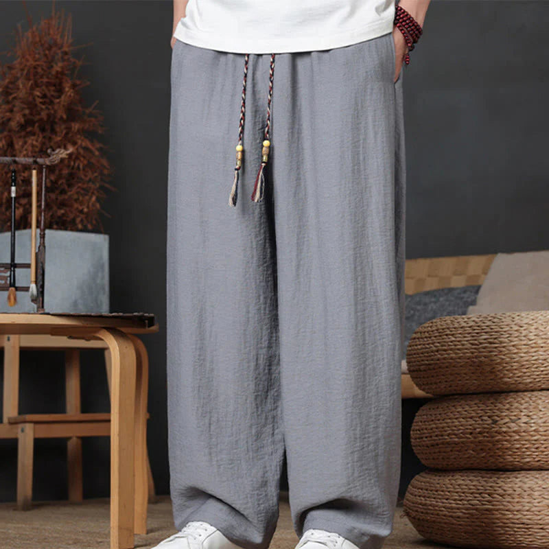 Buddha Stones Casual Plain Color Drawstring Design Men's Pants With Pockets