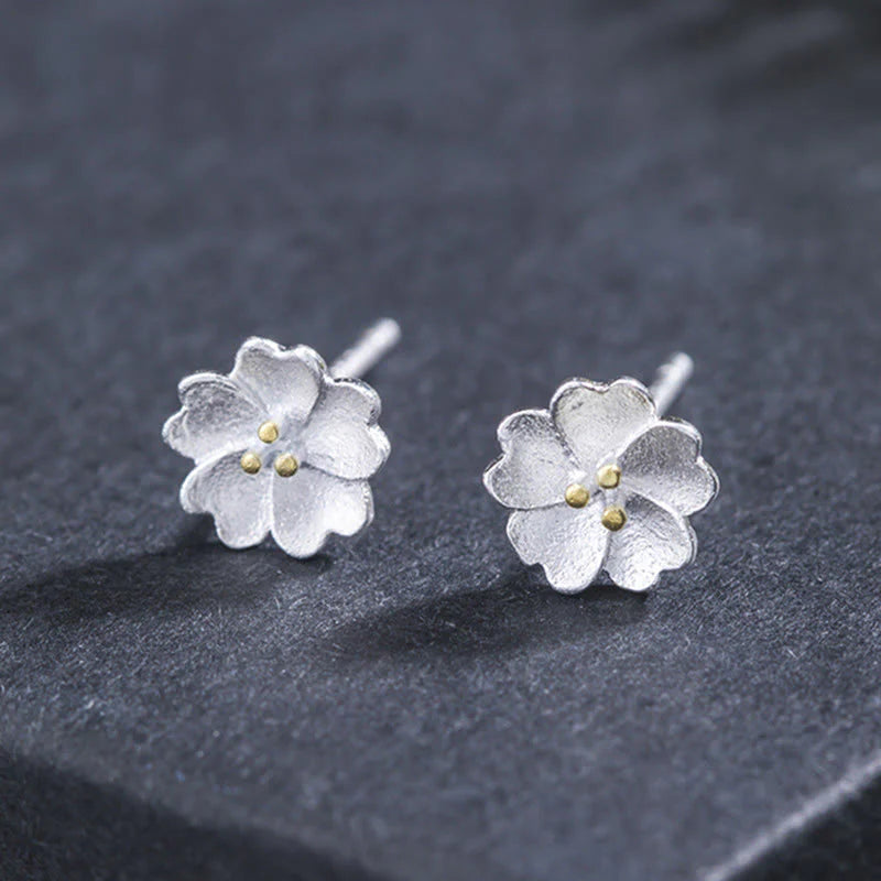 Buddha Stones 925 Sterling Silver Cherry Blossoms Floral Calm Stud Earrings
