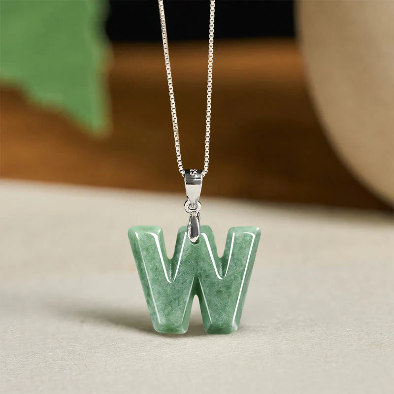 Buddha Stones May You Find Your Own Meaning Natural A-Z Letter Jade Titanium Steel Chain Necklace Includes Gift Message Card