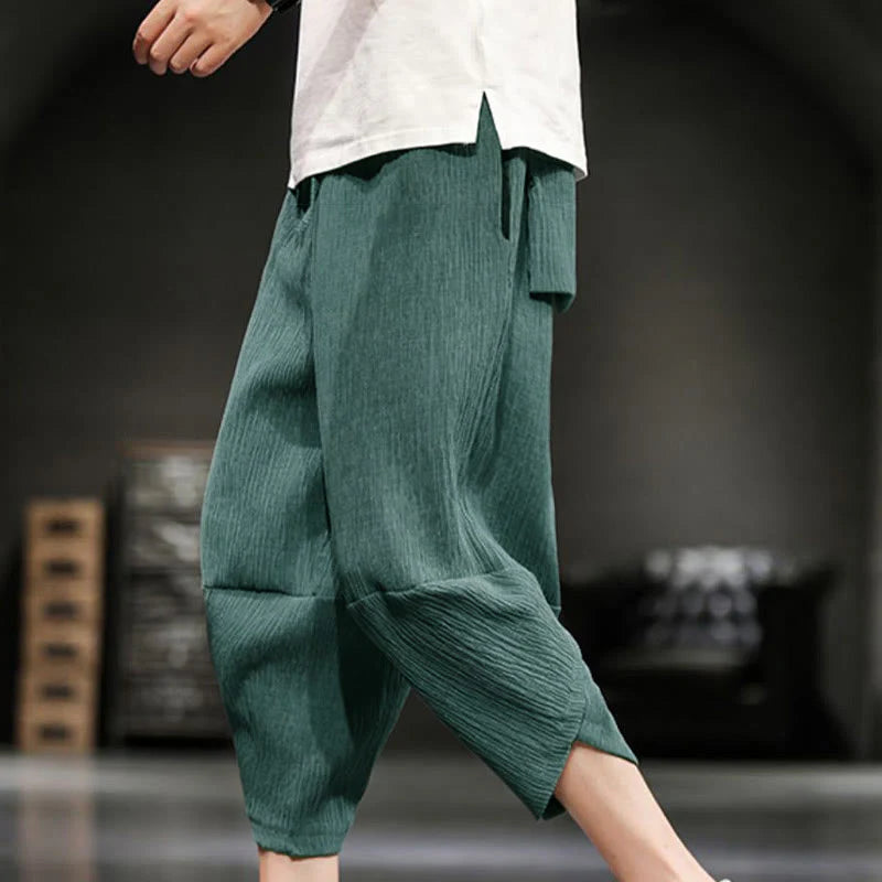 Buddha Stones Summer Solid Men's Cropped Pants With Pockets