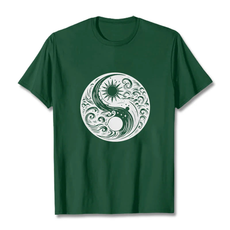 Buddha Stones Sun Moon Waves Yin Yang Pattern Cotton Tee T-shirt