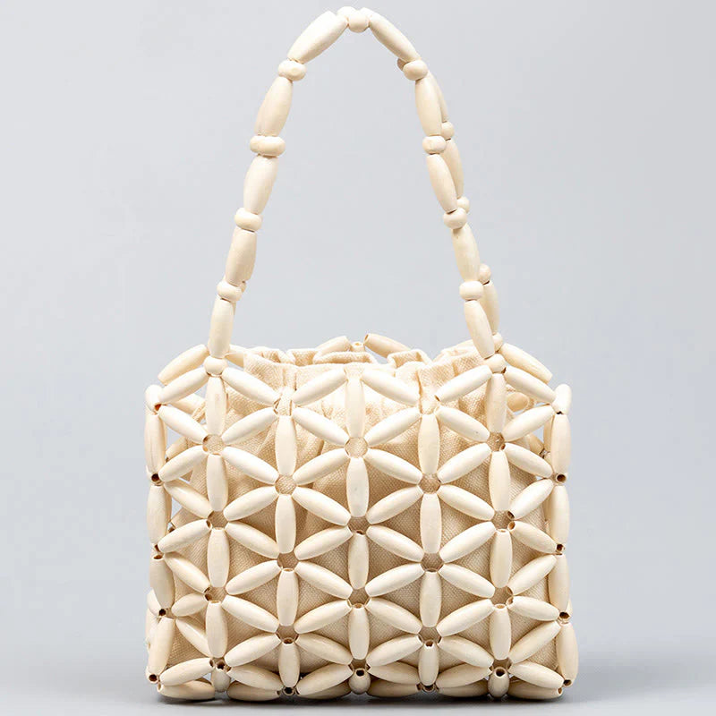 Buddha Stones Hand-woven Mini Wooden Beads Handbag