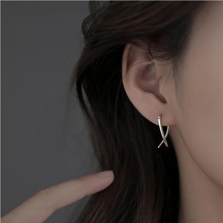 Buddha Stones Geometric Cross Design Luck Hoop Earrings
