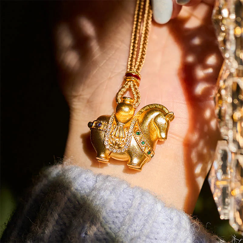 Buddha Stones All The Best For Fortune And Protection Year Of The Horse 24k Gold Plated Brass Necklace Includes Gift Message Card