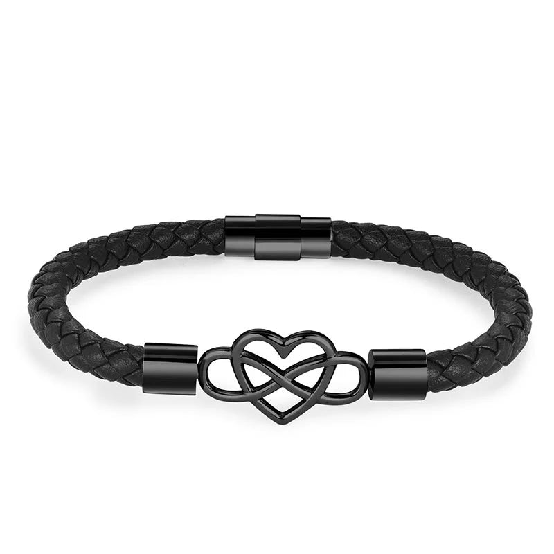 Buddha Stones Geometric Leather Titanium Steel Strengthen Buckle Bracelet