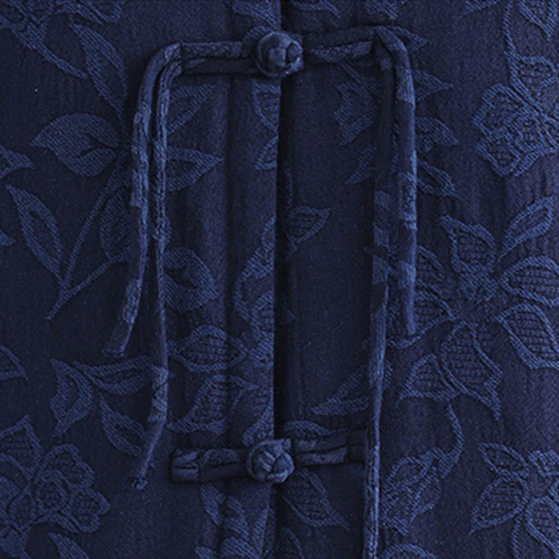 Buddha Stones Jacquard Pattern Frog-button Women's Sleeveless Cotton Vest Waistcoat With Pockets