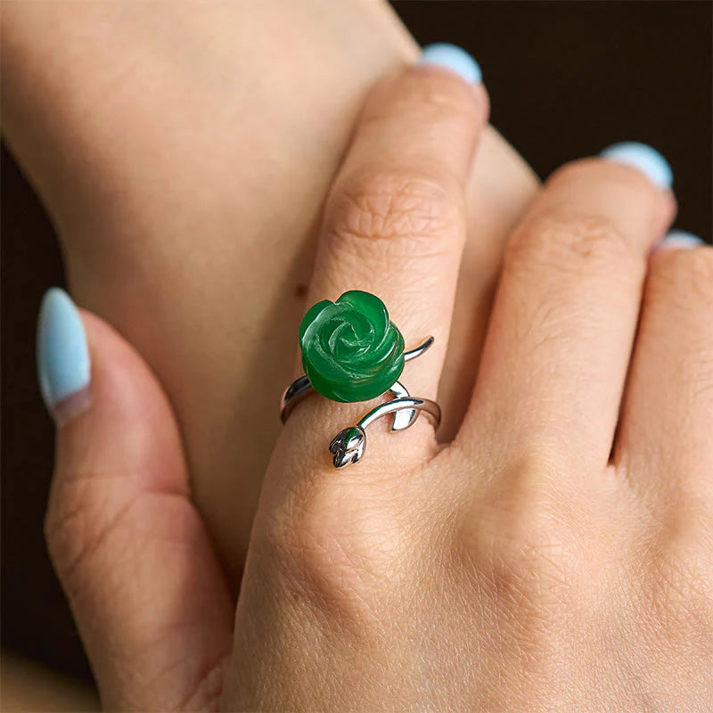 Buddha Stones Rose Green Jasper Copper Plated Silver Adjustable Balance Ring