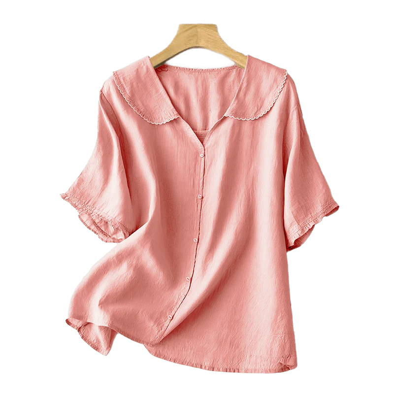 Buddha Stones Casual Plain Button Half Sleeve Middy Collar Women's Shirt