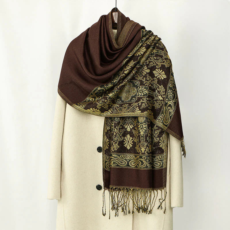 Buddha Stones Spring Golden Cashew Flower Geometric Pattern Tassel Cozy Scarf Shawl