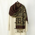 Buddha Stones Spring Golden Cashew Flower Geometric Pattern Tassel Cozy Scarf Shawl