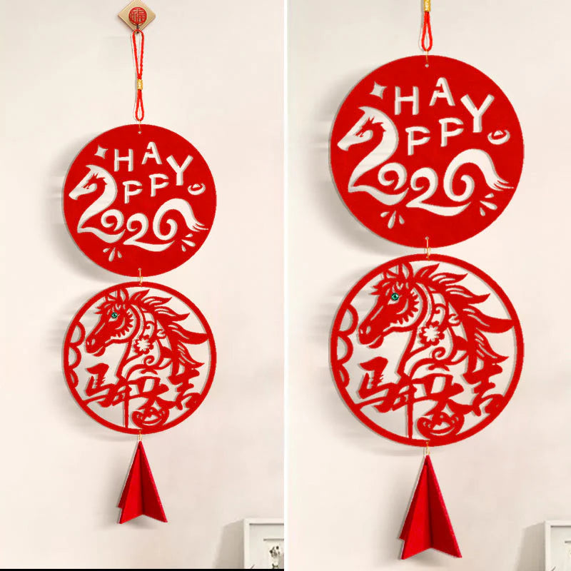 Buddha Stones Year of the Horse HAPPY 2026 Luck Chinese New Year Spring Festival Hanging Decoration