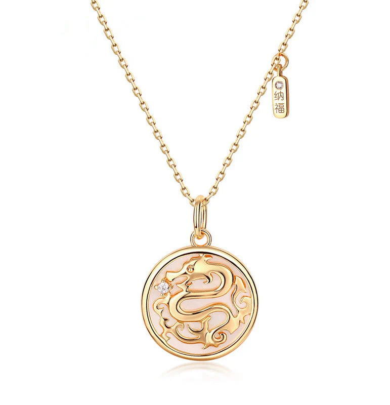 âââA Flash Sale- Buddha Stones 925 Sterling Silver Tridacna Stone Year of the Dragon Fu Character Luck Strength Necklace Pendant